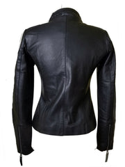 Arianne's Plain Leather Jacket With Straight Collar