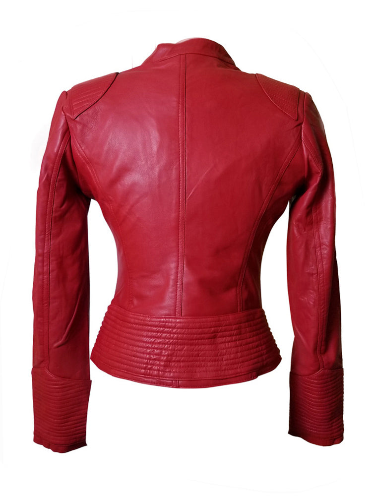 Kirby's Red Leather Jacket With Buttoned Collar