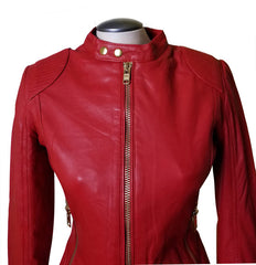 Kirby's Red Leather Jacket With Buttoned Collar