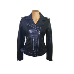 Arielle's Biker Style Black Leather Jacket With Waist Belt
