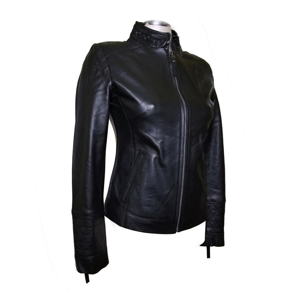 Arianne's Plain Leather Jacket With Straight Collar
