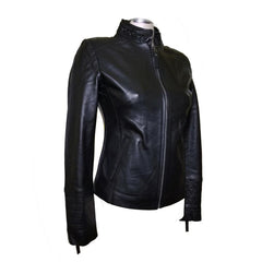 Arianne's Plain Leather Jacket With Straight Collar
