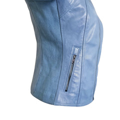Erna Sky Blue Leather Jacket With Stretch Ribbing