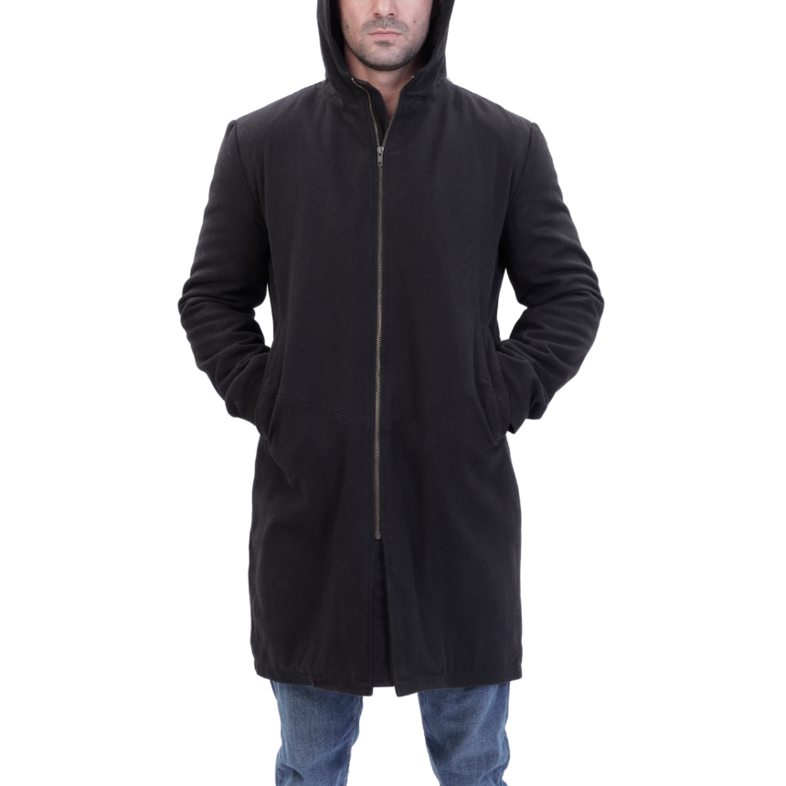 Maddox Black hooded long wool coat
