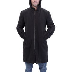 Maddox Black hooded long wool coat