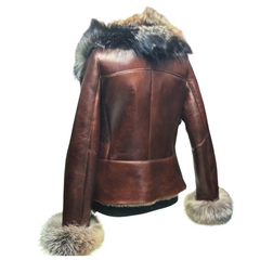 Lauren brown shearling with crystal fox trim