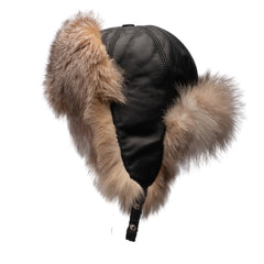 Fox fur and leather Aviator hat