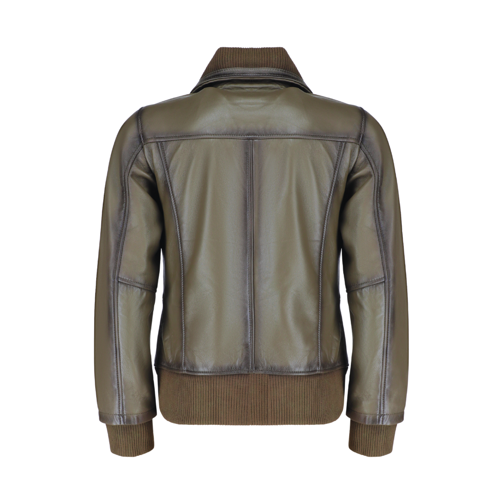 Mila olive green bomber leather jacket