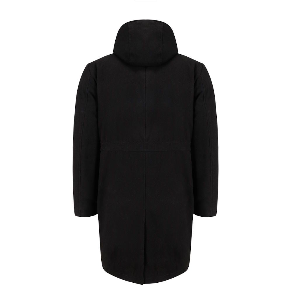 Maddox Black hooded long wool coat