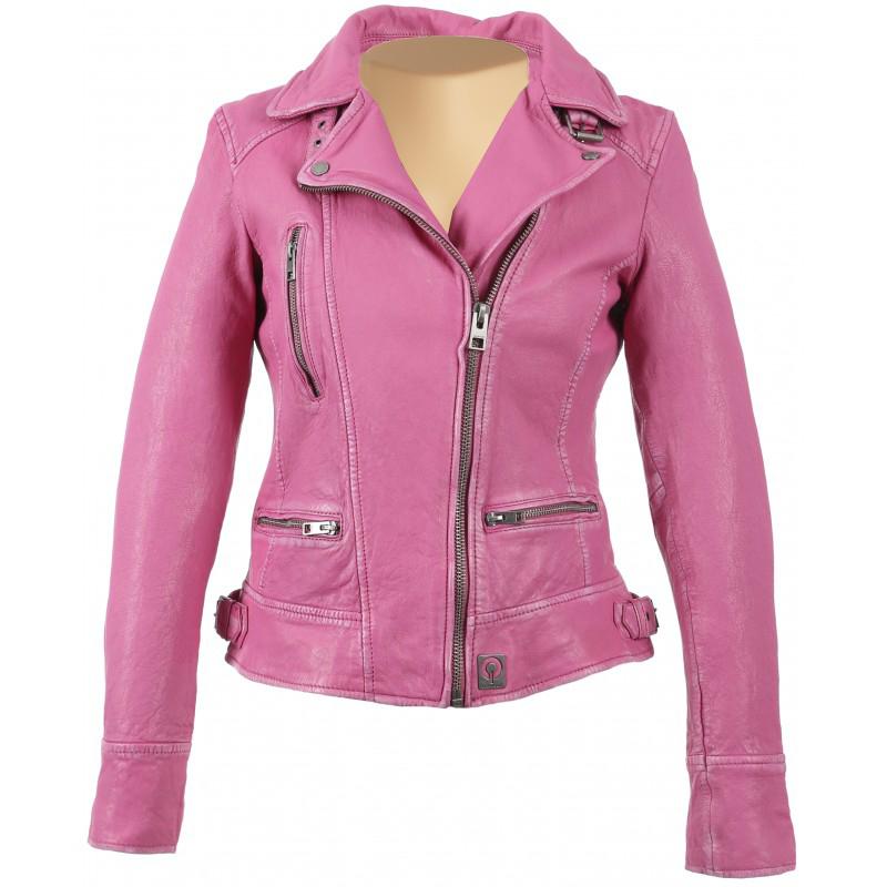 Anorah's Fuschia Biker Style Leather Jacket