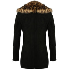 Kia Foleys Suede Leather Jacket With Leopard Print Fur Collar