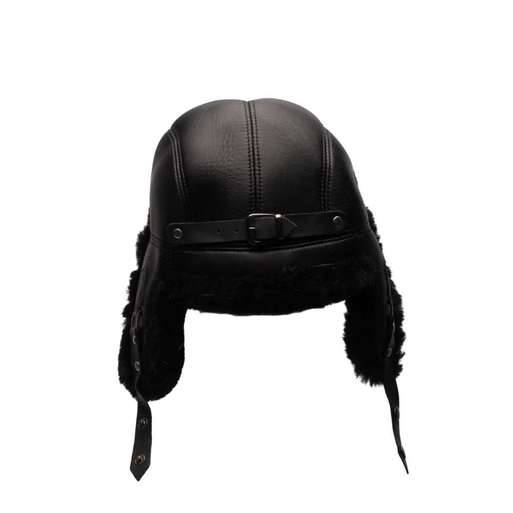 Black sheepskin shearling Aviator Hat