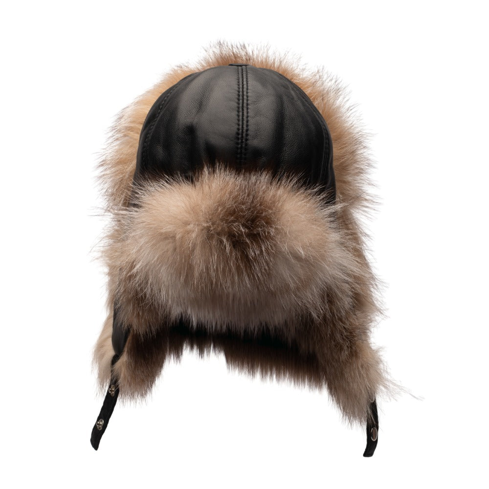 Fox fur and leather Aviator hat