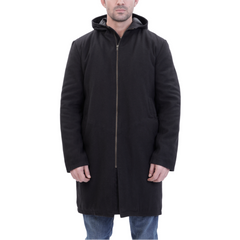 Maddox Black hooded long wool coat