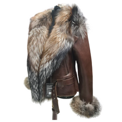 Lauren brown shearling with crystal fox trim