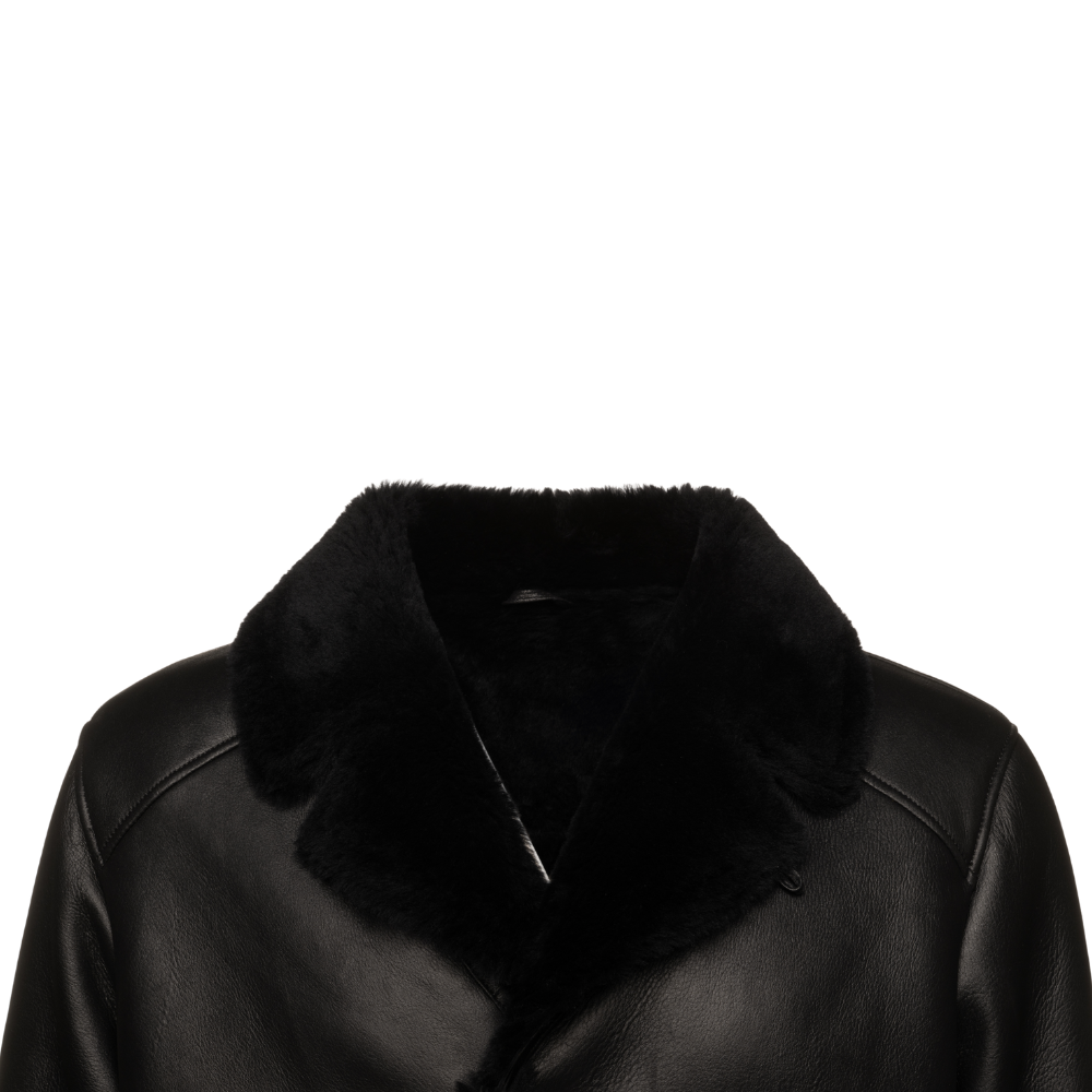 Christian black shearling car coat