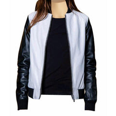 Enya's Black and White Collarless Leather Jacket