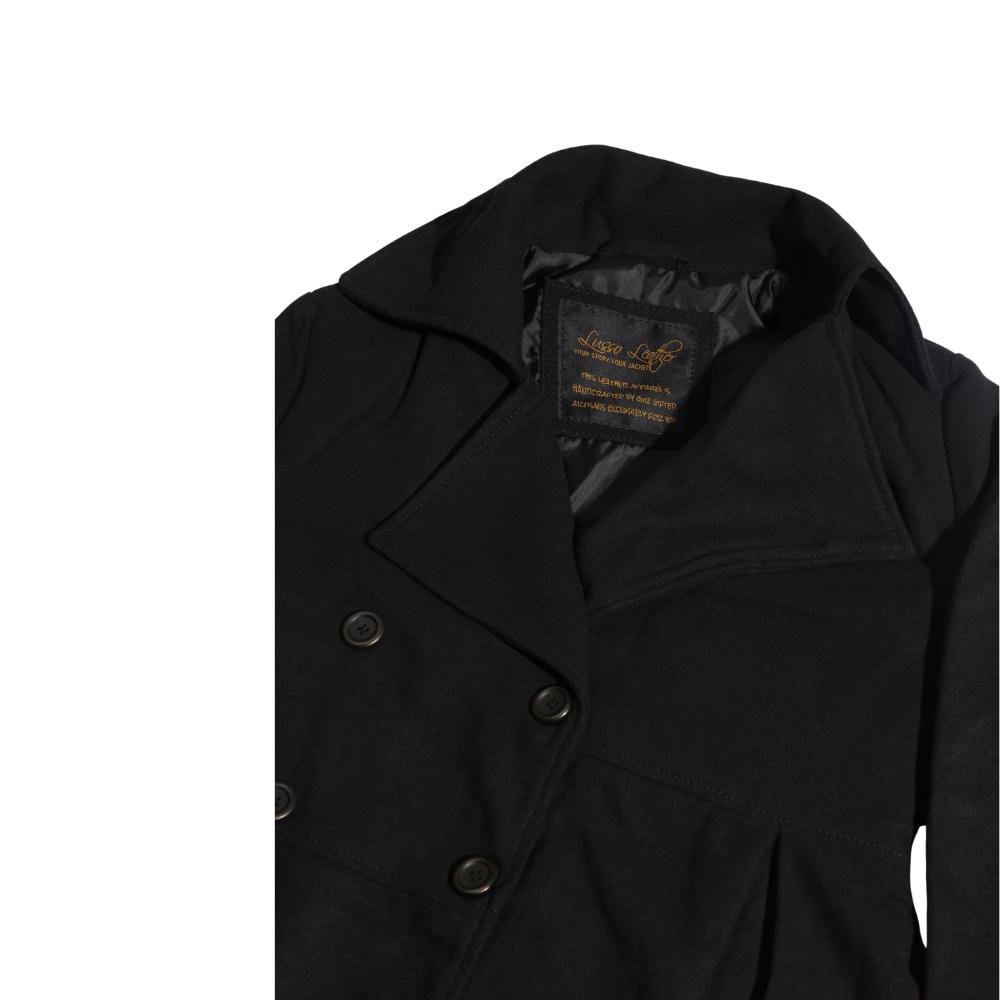 Kaia Black Long wool Trench coat