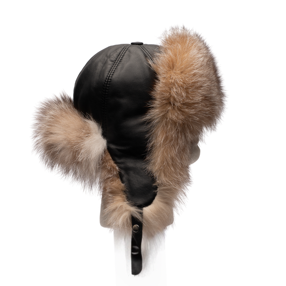 Fox fur and leather Aviator hat