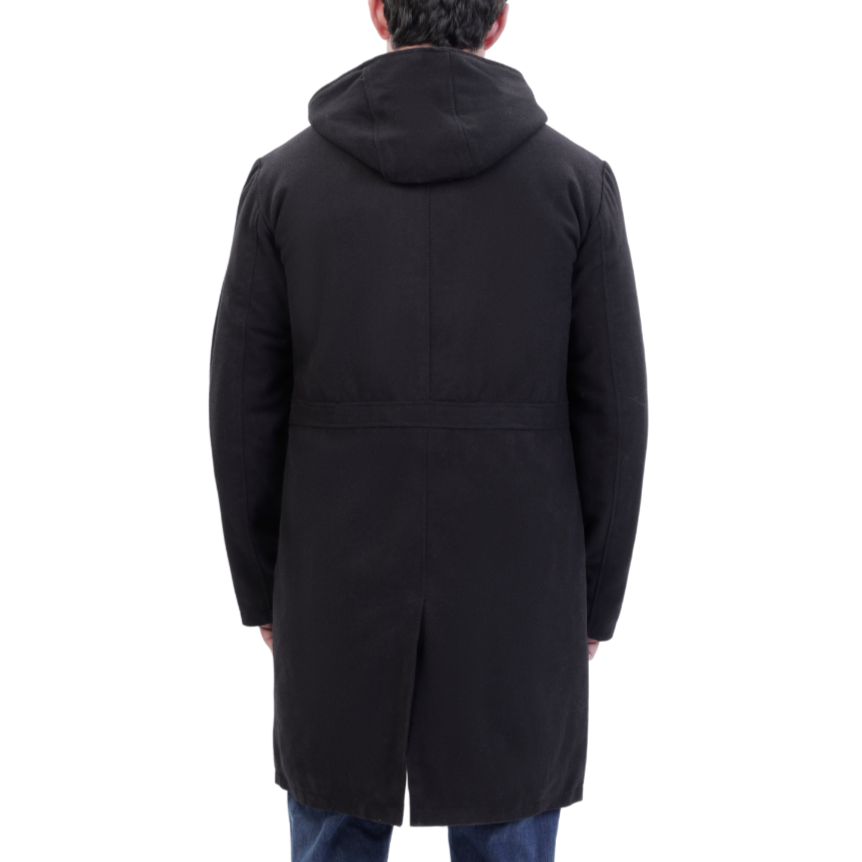 Maddox Black hooded long wool coat