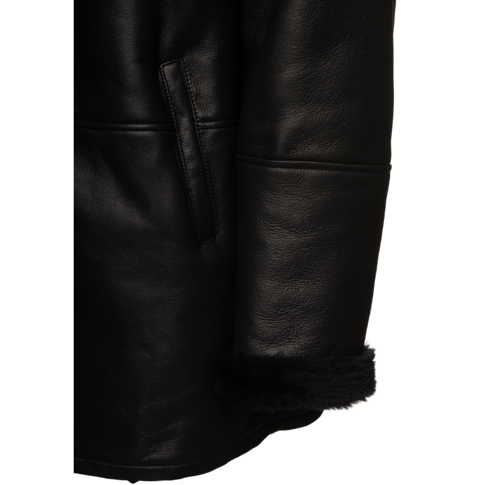 Christian black shearling car coat