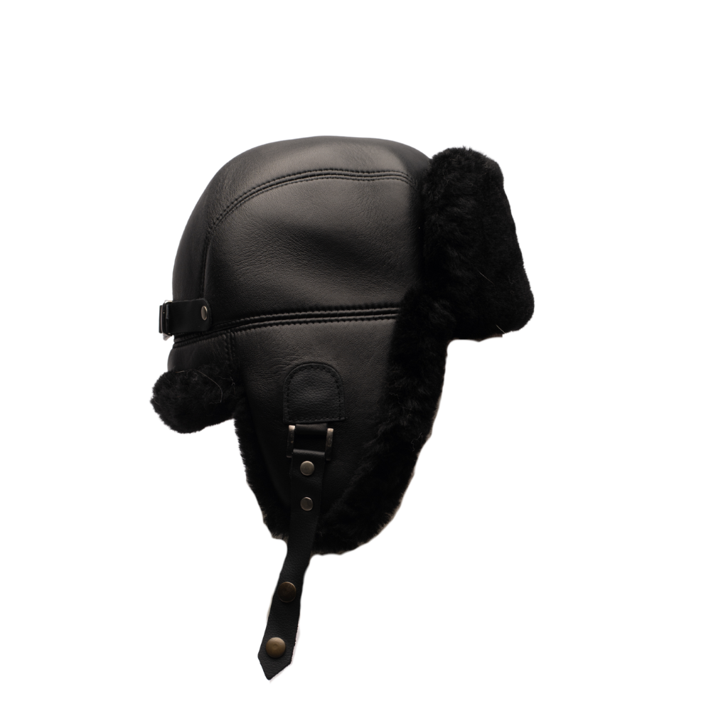 Black sheepskin shearling Aviator Hat