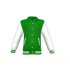 Dark Green Varsity Letterman Jacket with White Sleeves