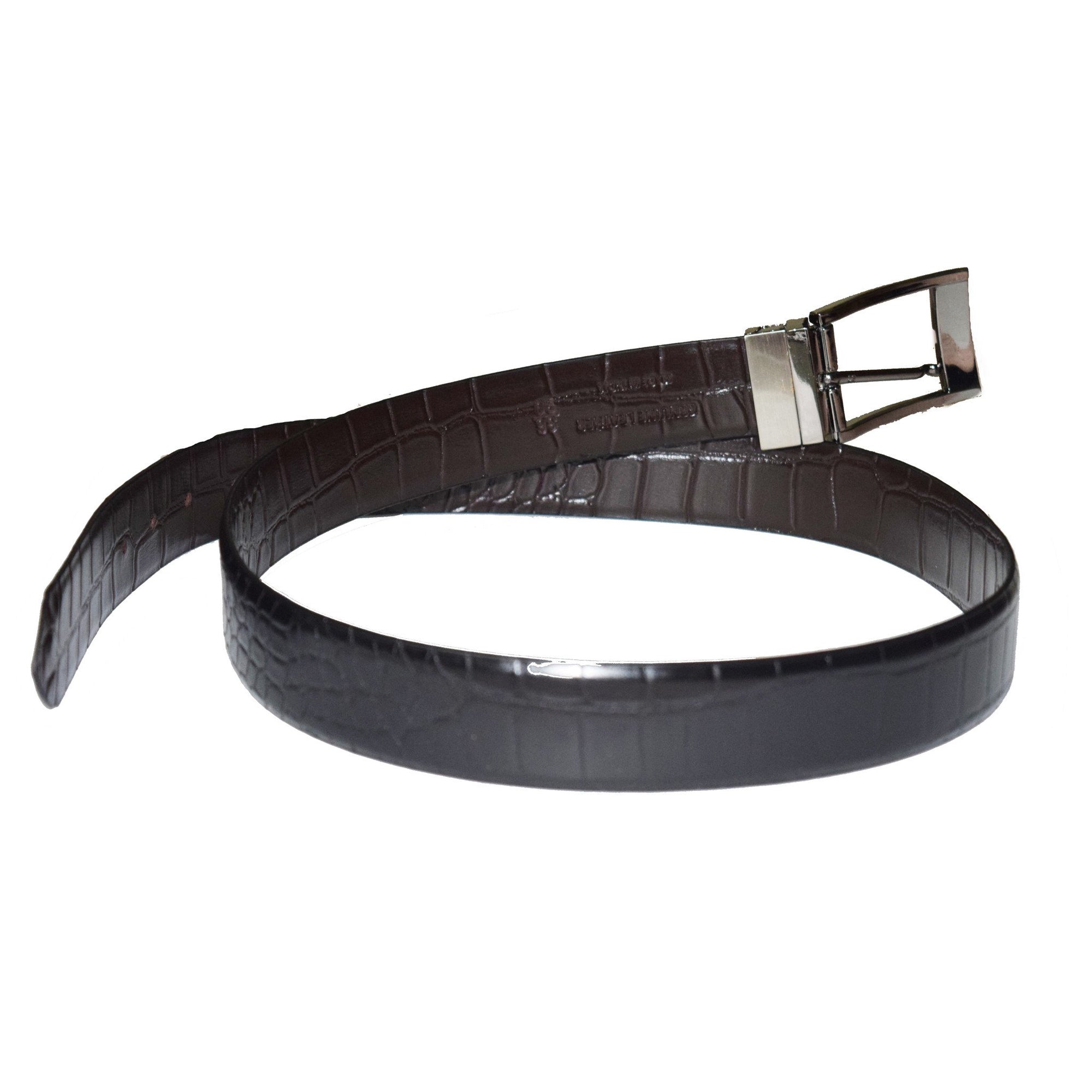 Crocodile print black and brown reversible leather belt