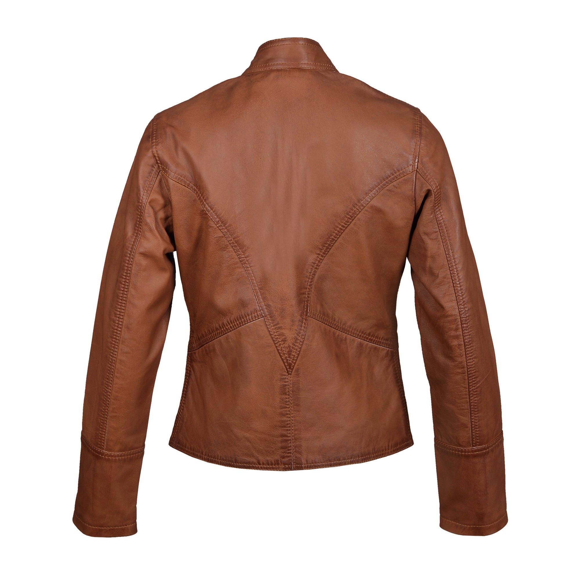 Dione's Moto Style Sand Washed Leather Jacket With Buttoned Collar