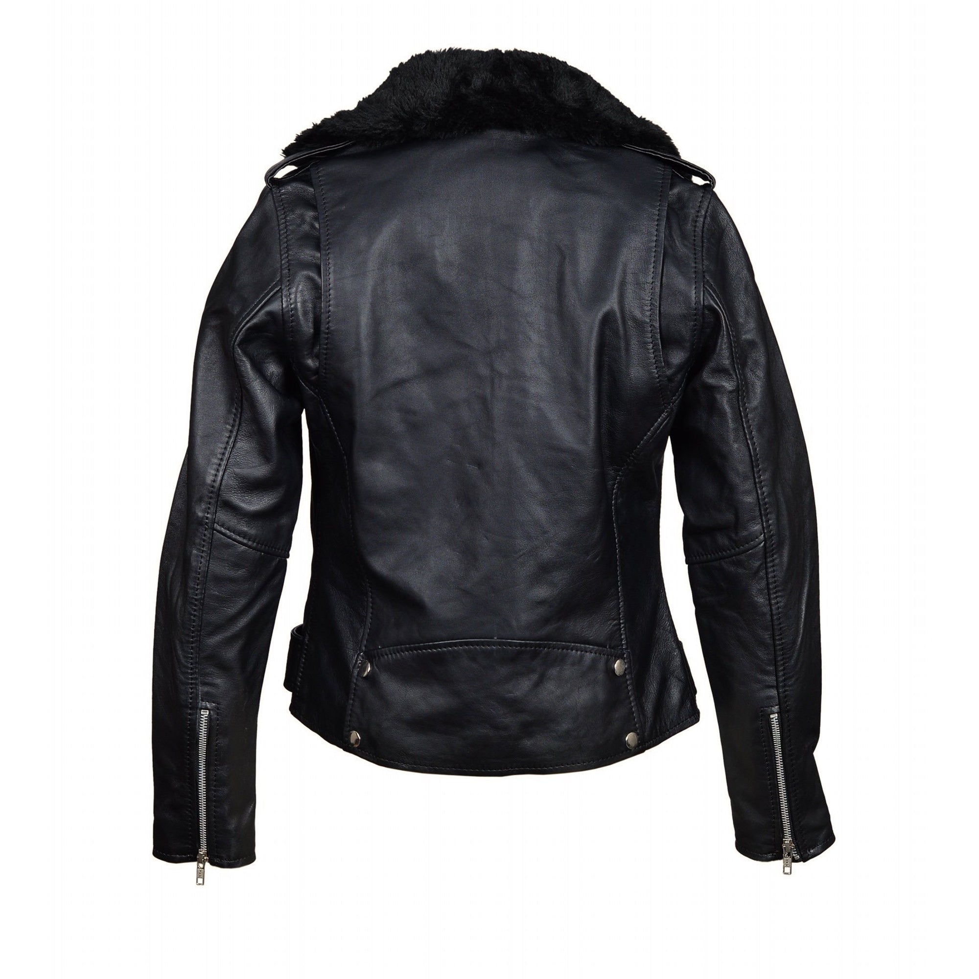 Eira's Biker Style Leather Jacket With Fur Collar
