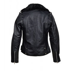 Eira's Biker Style Leather Jacket With Fur Collar