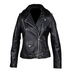Eira's Biker Style Leather Jacket With Fur Collar