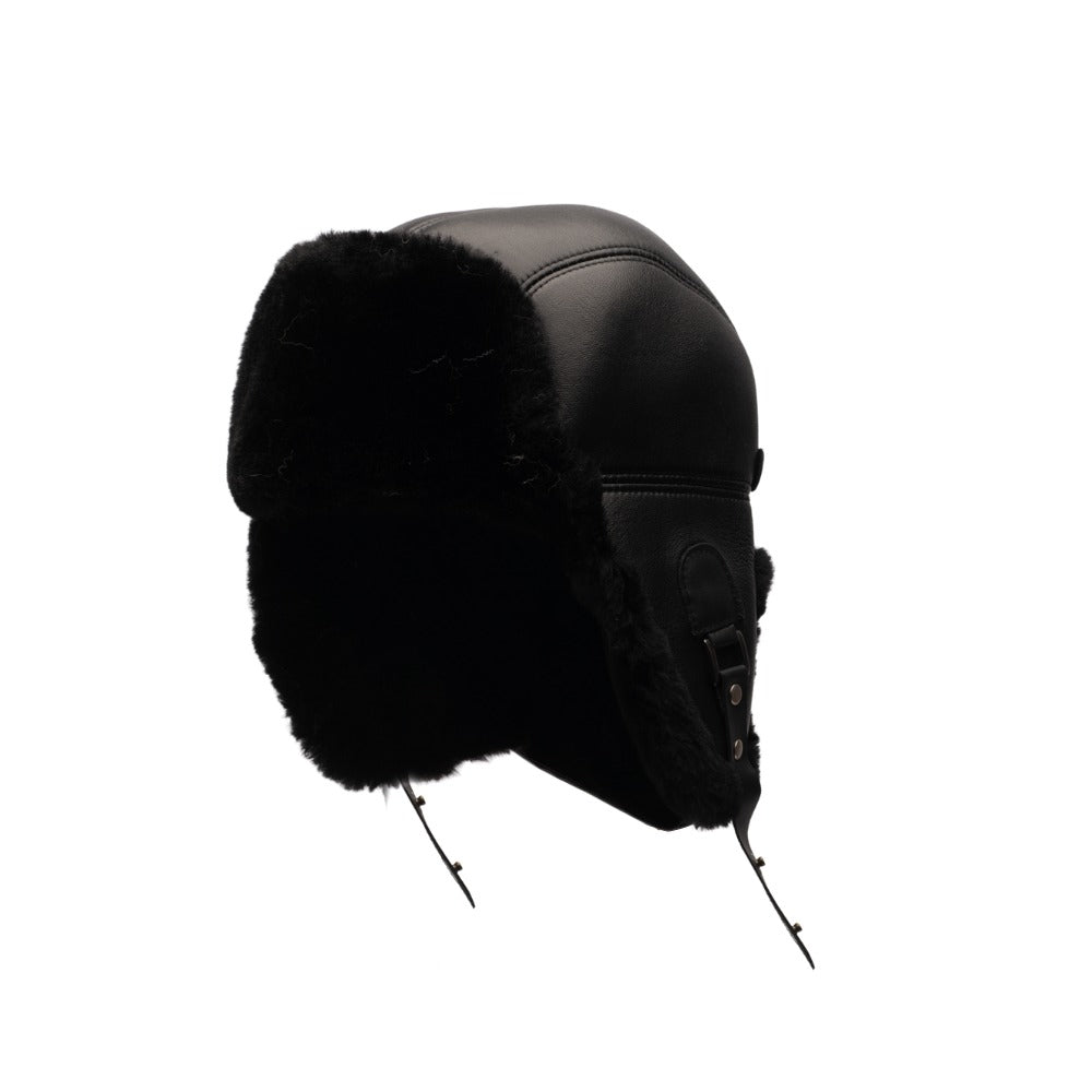 Black sheepskin shearling Aviator Hat