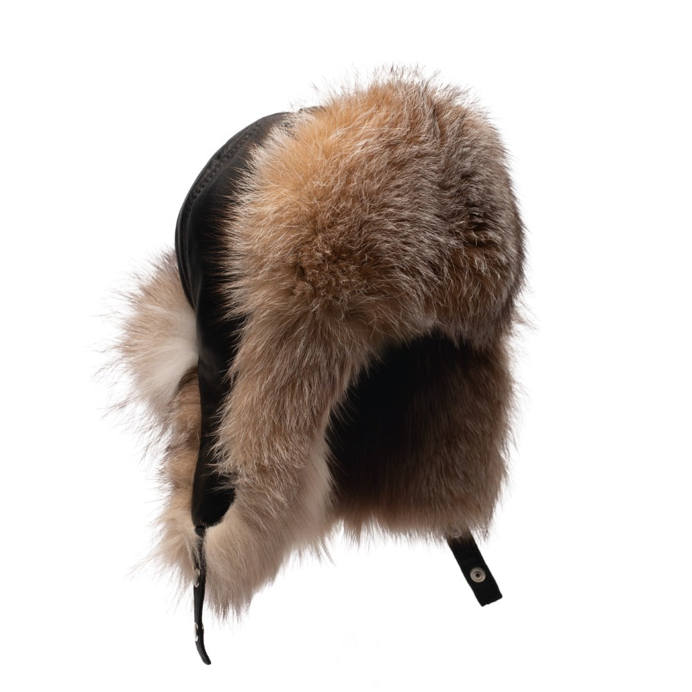 Fox fur and leather Aviator hat