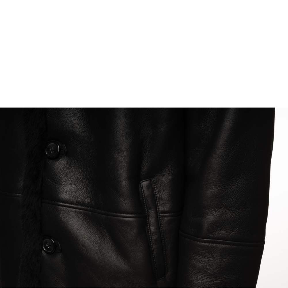Christian black shearling car coat