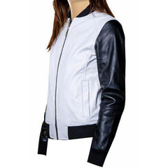 Enya's Black and White Collarless Leather Jacket
