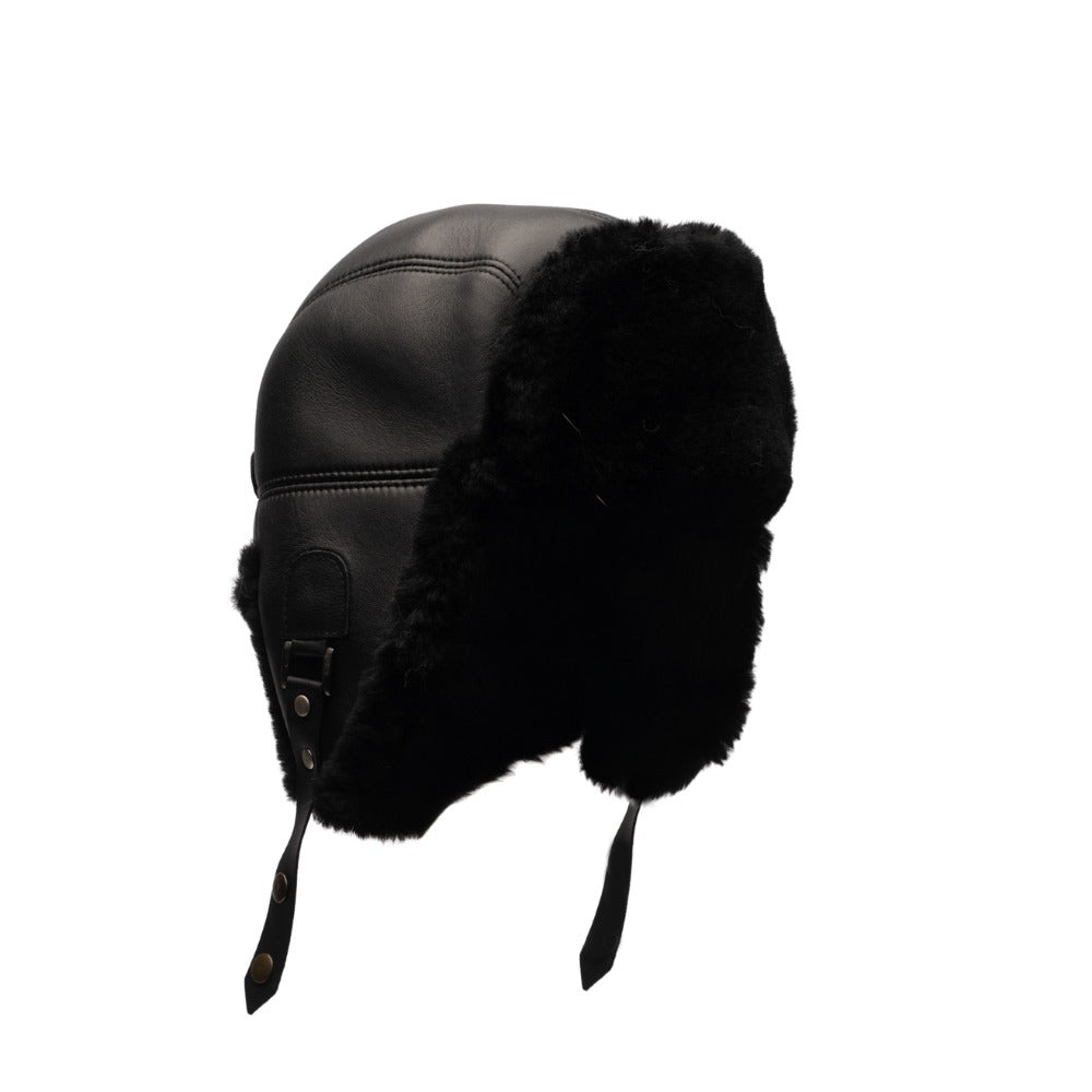 Black sheepskin shearling Aviator Hat
