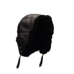 Black sheepskin shearling Aviator Hat