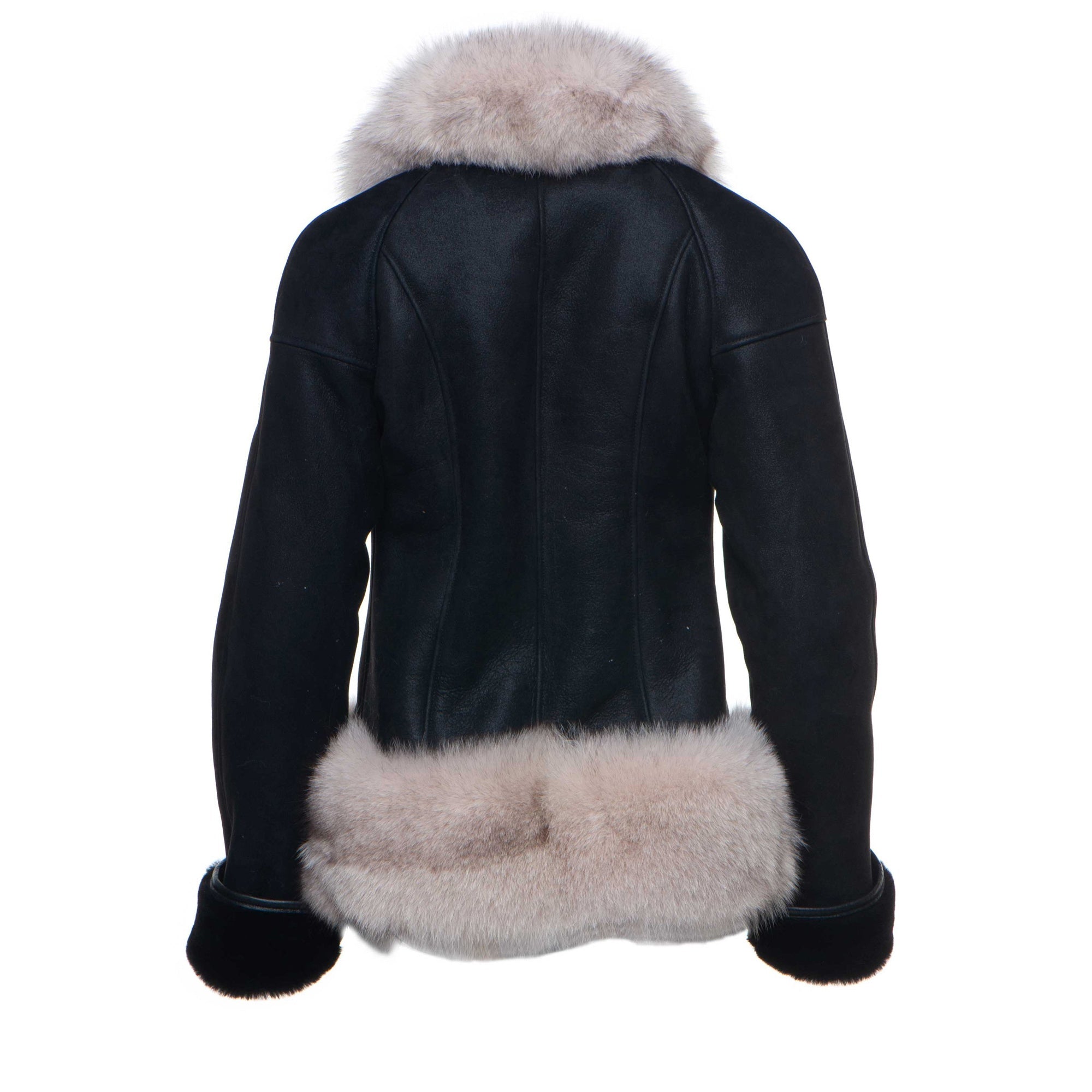 Cecily's Black Shearling Sheepskin With Fox Fur Trim