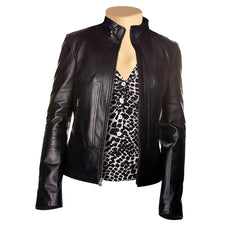 Maria's Black Leather Jacket With Front Zipper