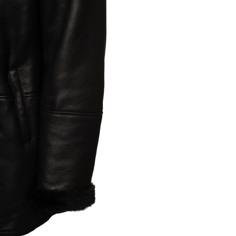 Christian black shearling car coat
