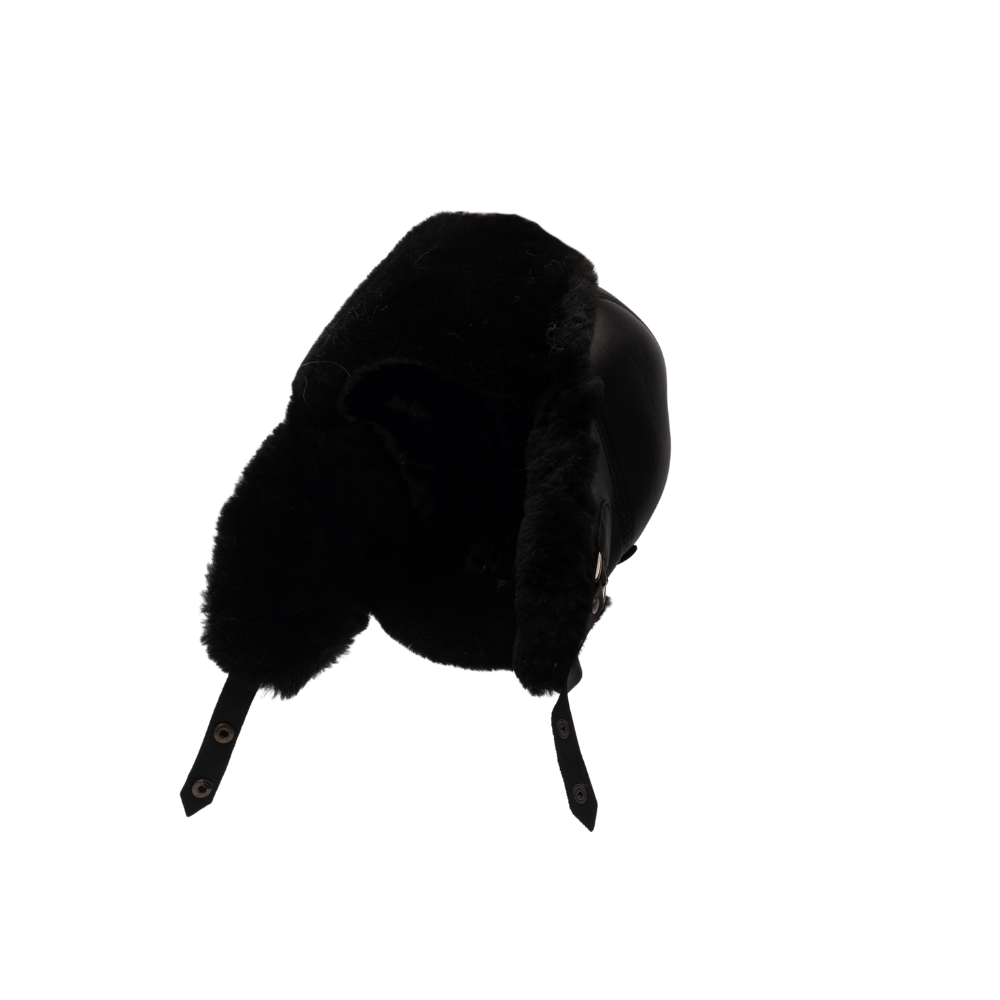 Black sheepskin shearling Aviator Hat