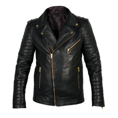 Quilted Biker Leather Jacket - CLEARANCE PRE MADE