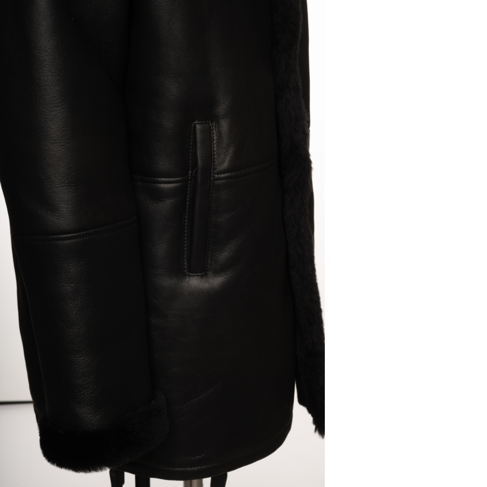 Christian black shearling car coat