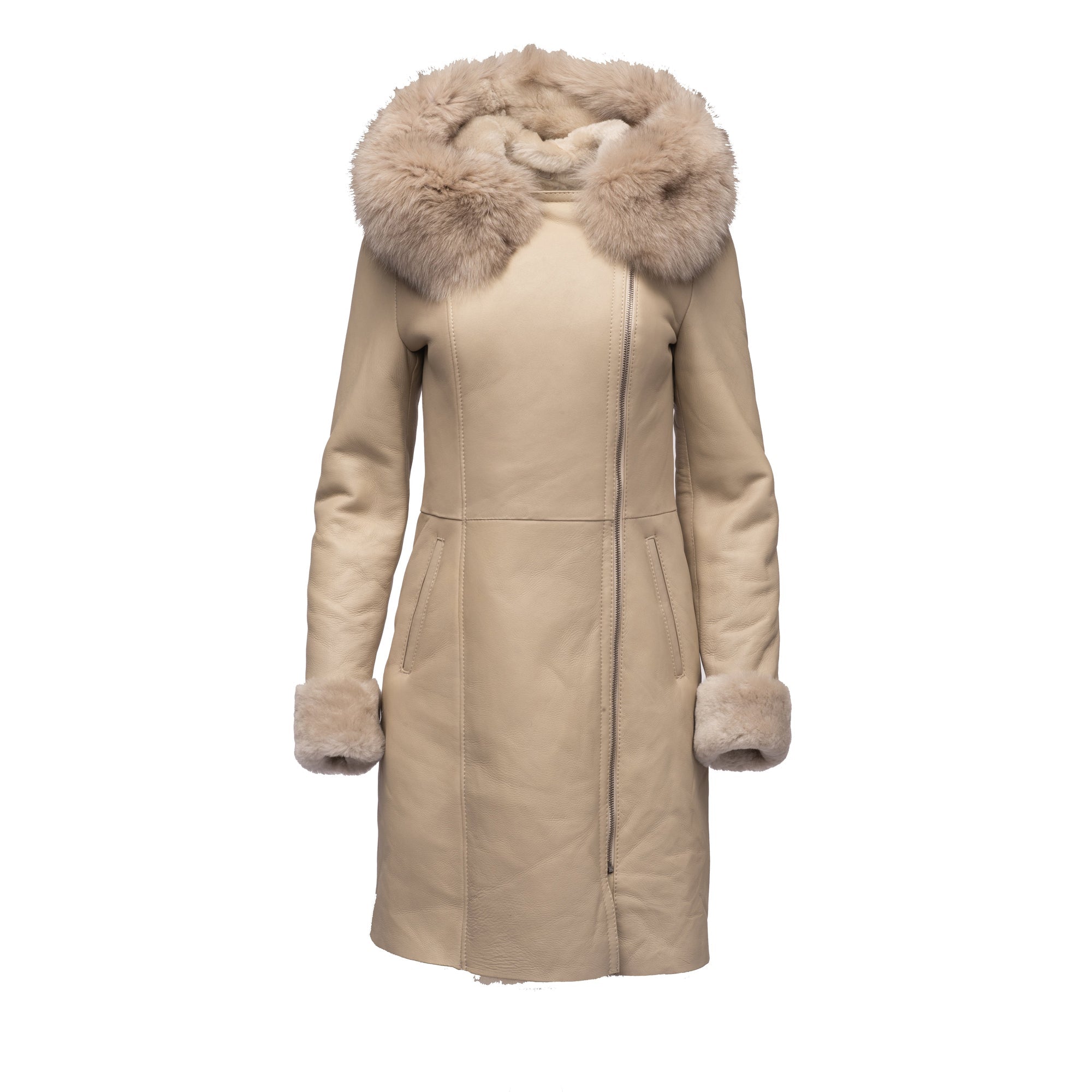 Gracie's Hooded Sheepskin Shearling Jacket With Fox Fur