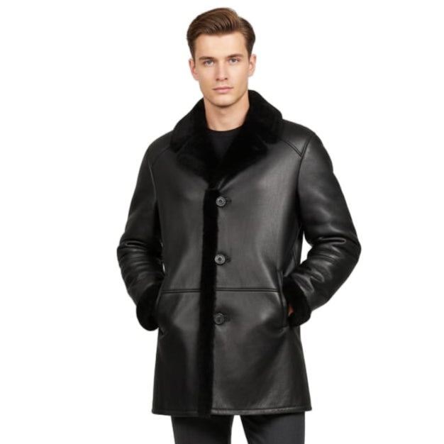 Christian black shearling car coat