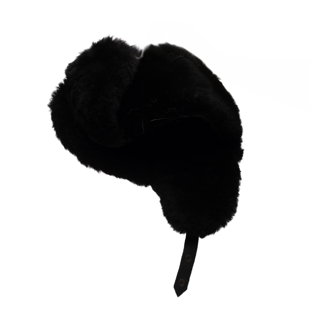 Black sheepskin shearling Aviator Hat