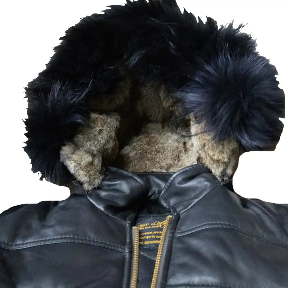 Ash Black Hooded Leather Puffer Jacket
