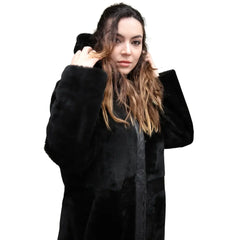 Avalon Black Oversized Reversible Sheepskin Long Coat