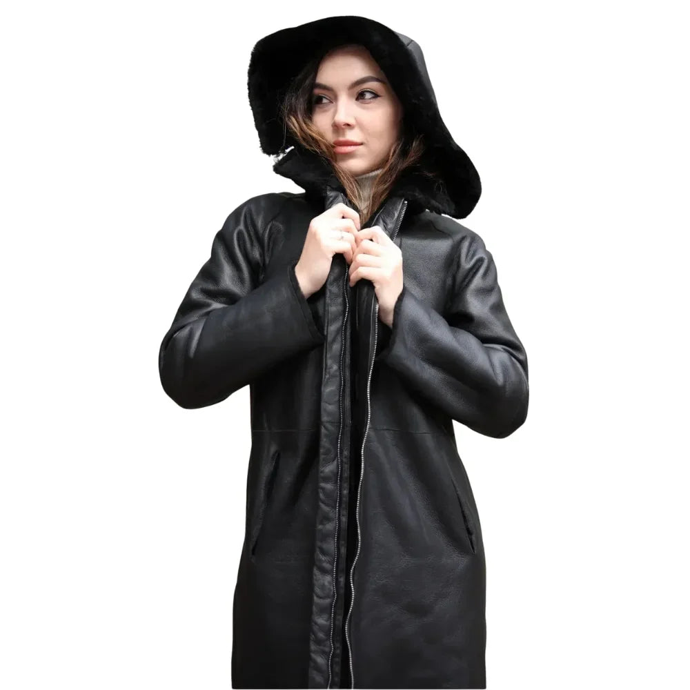 Avalon Black Oversized Reversible Sheepskin Long Coat